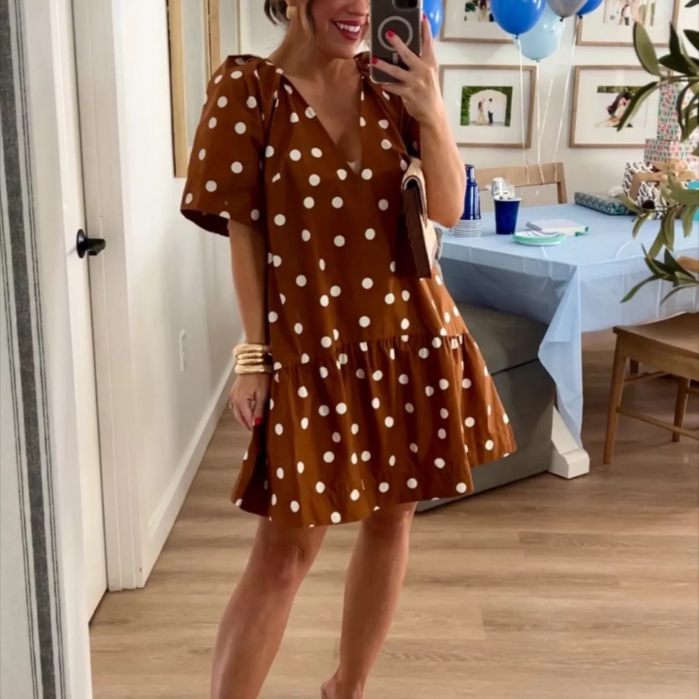Flutter Sleeve Brown Polka Dot Dress A New Day - NWT szXS